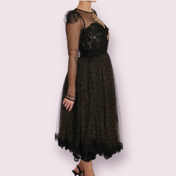 Dolce & Gabbana Black Gold Crystal Heart A-line Dress IT38 XS - Picture 8 of 10